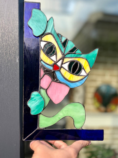 Buntglas-Katzenfensterecken-Sonnenfänger – Geschenk für Katzenliebhaber
