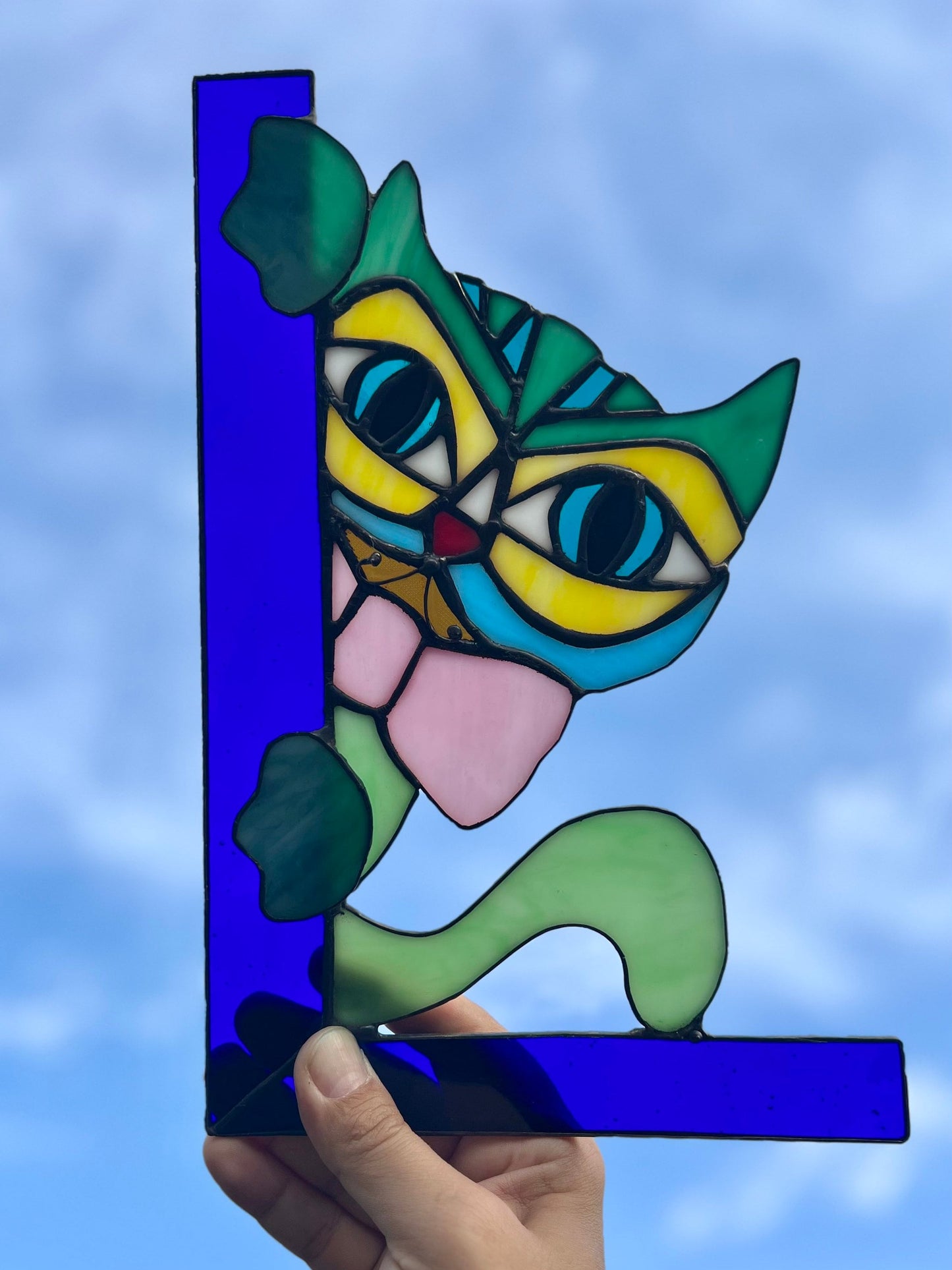 Stained Glass Cat Window Corner Suncatcher - Cat Lovers Gift