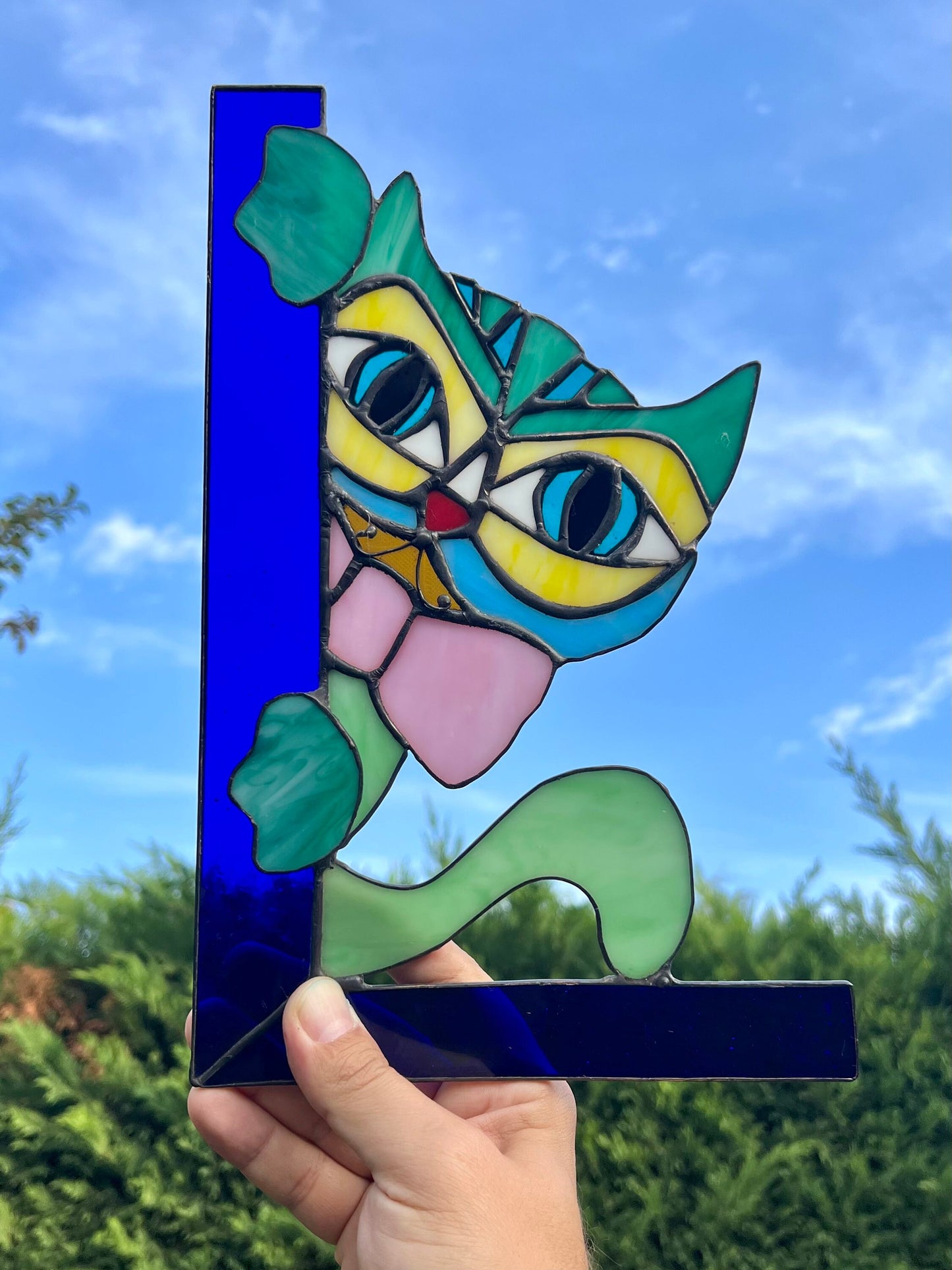 Stained Glass Cat Window Corner Suncatcher - Cat Lovers Gift