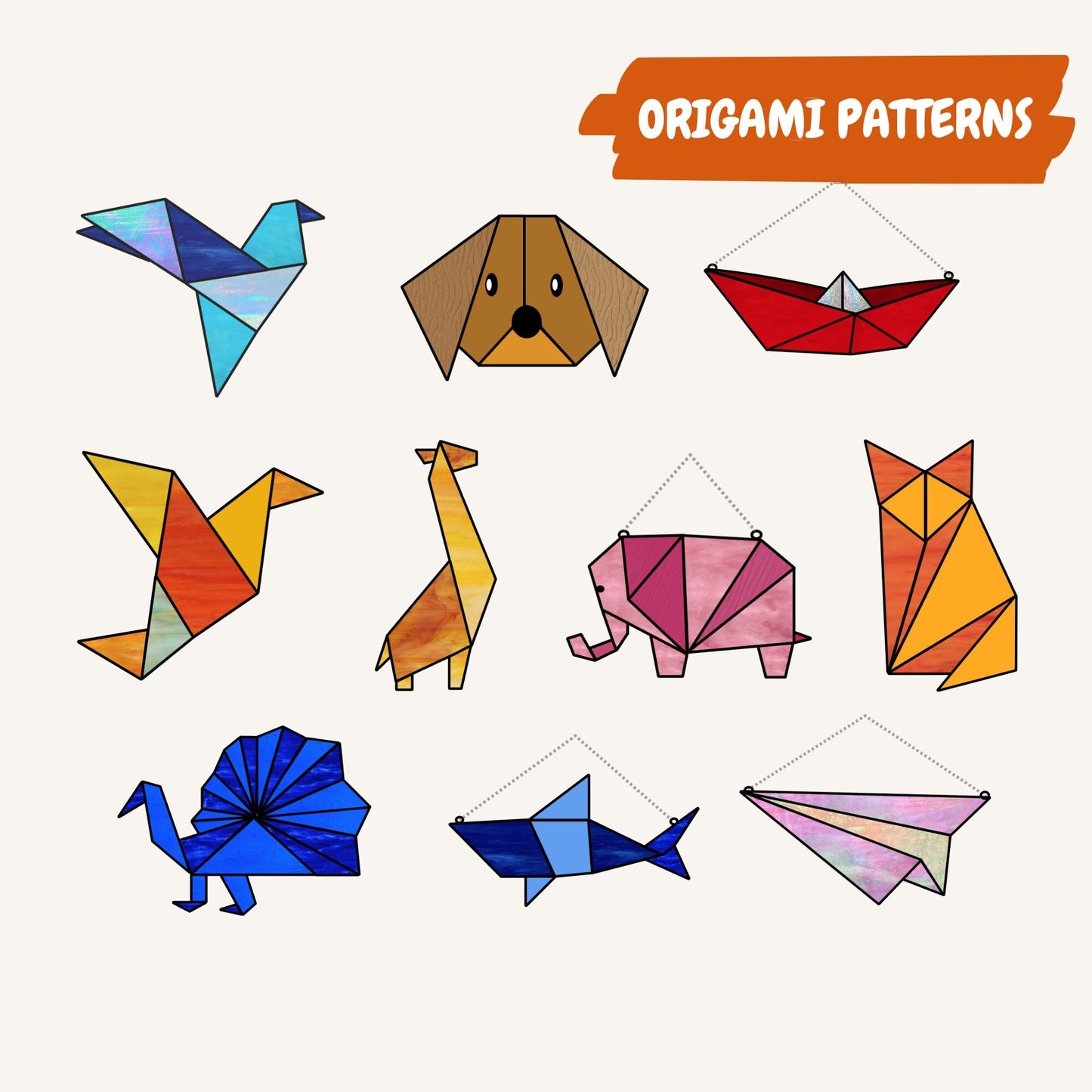 Megapaquete de patrones de origami de vidrieras • Paquete de diez patrones de origami