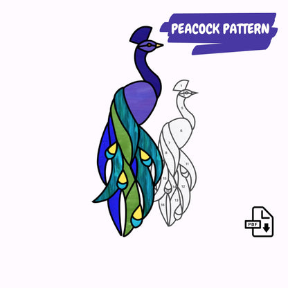 Stained Glass Peacock Pattern, Peacock Stained Glass Window Hanging Pattern