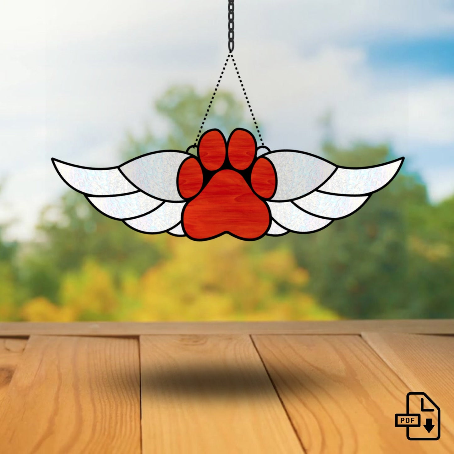 Pet Paw Stained Glass Pattern • Dog & Cat Angel Wings Stained Glass Pattern
