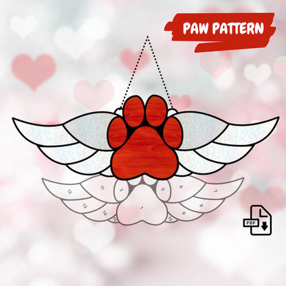 Pet Paw Stained Glass Pattern • Dog & Cat Angel Wings Stained Glass Pattern