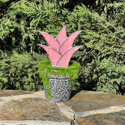 Agaven-Pflanzenstecker aus Buntglas – Set mit rosa Agavenpflanzen als Geschenk für Sie