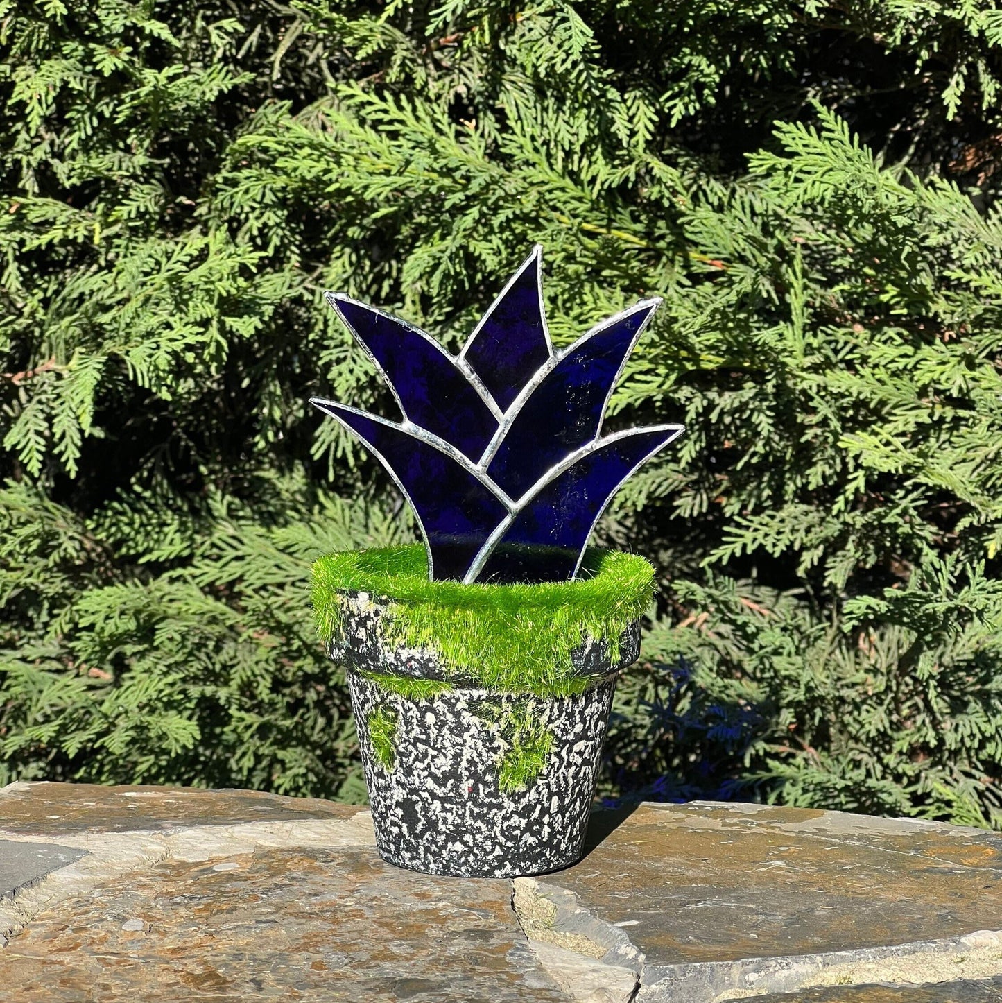 Atrapasueños de vidrieras de agave azul - Estacas de plantas de agave de vidrieras