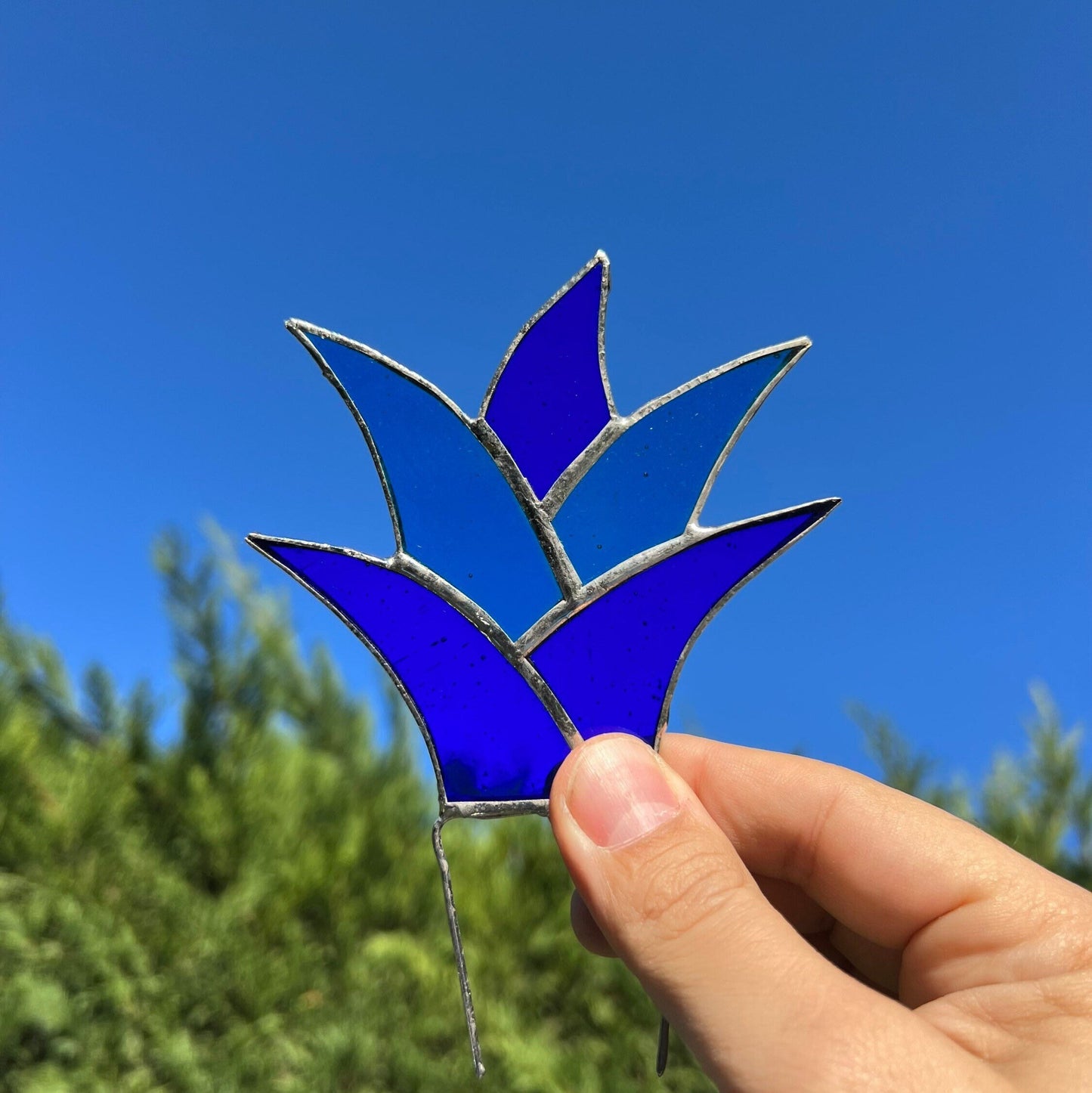 Blue Agave Stained Glass Suncatcher - Stained Glass Agave Plant Stakes