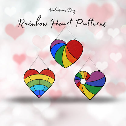 Patrones de vidrieras de corazón arcoíris para el día de San Valentín