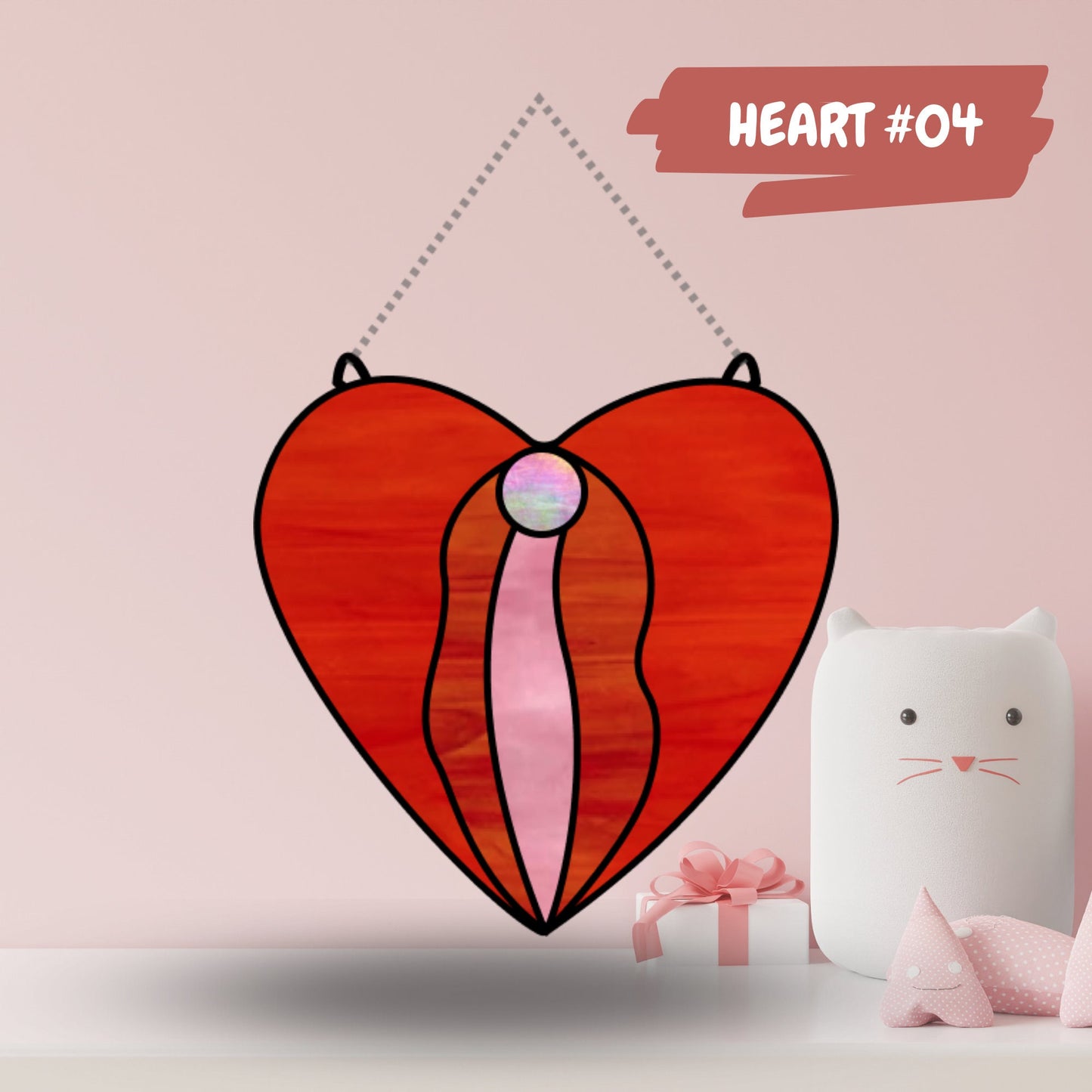 Yoni Stained Glass Heart Pattern - Vulva Stained Glass Pattern