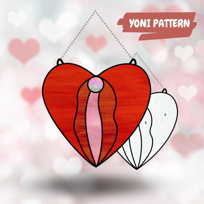 Yoni-Buntglas-Herzmuster – Vulva-Buntglasmuster