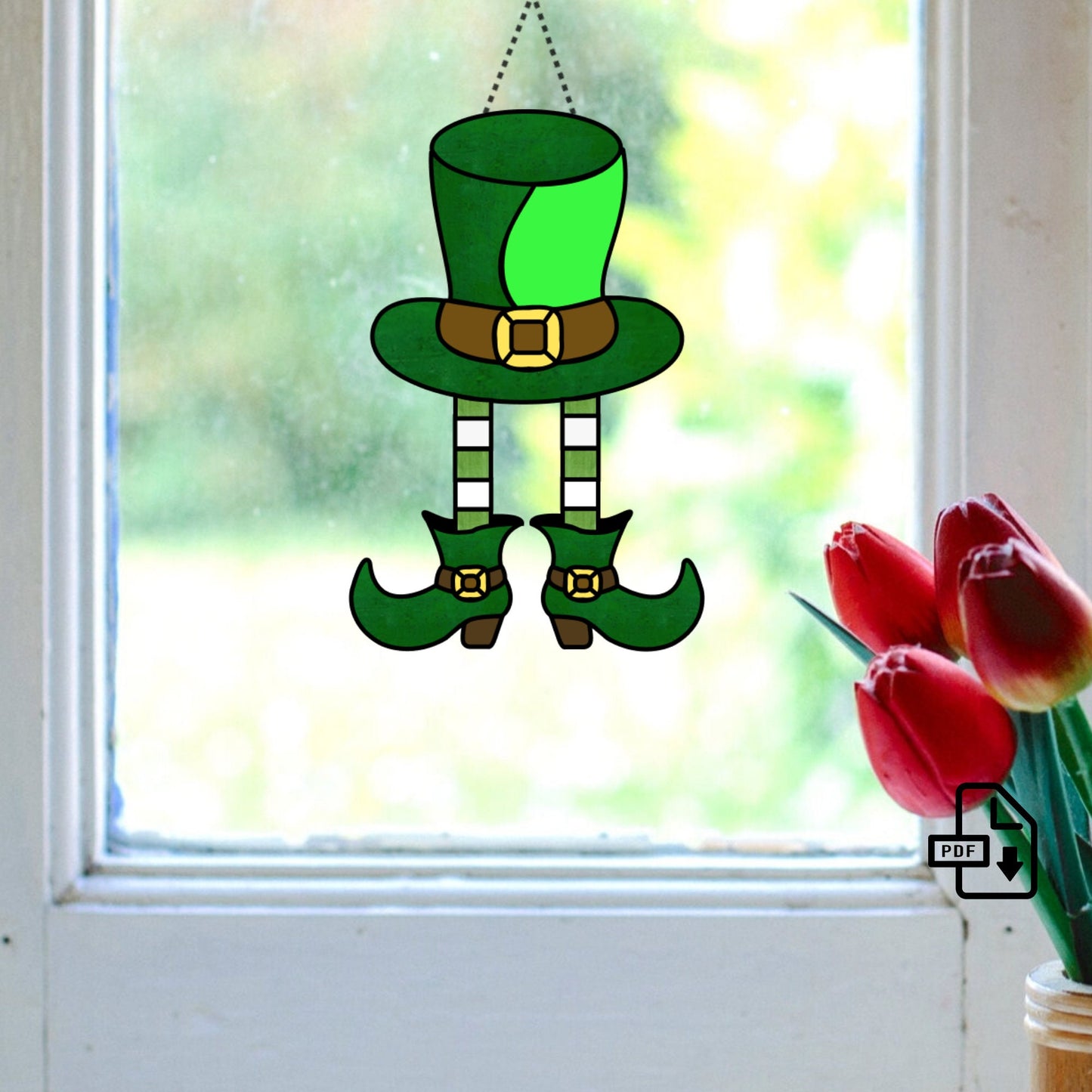 Koboldhut- und Stiefelmuster • St. Patrick's Day-Muster aus Buntglas