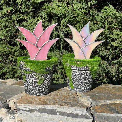 Stained Glass Agave Plant Stake - Set Of Pink Agave Plant Gift For Her