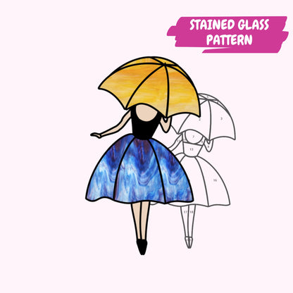 Patrón de vidrieras de niña con paraguas - Patrón de vidrio moderno
