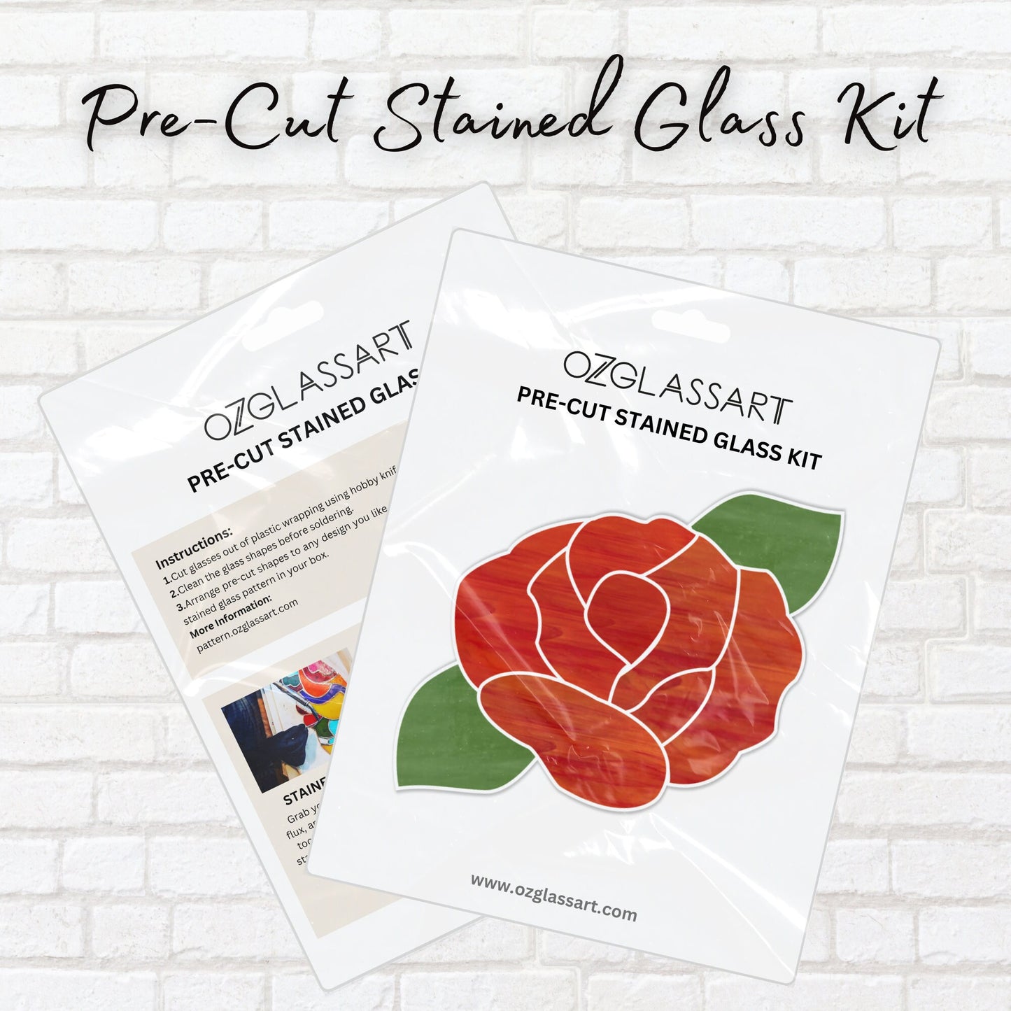 Precut Rose Stained Glass Kit - Stained Glass Red Rose Pre-Cut Kit - DIY Glass Kit