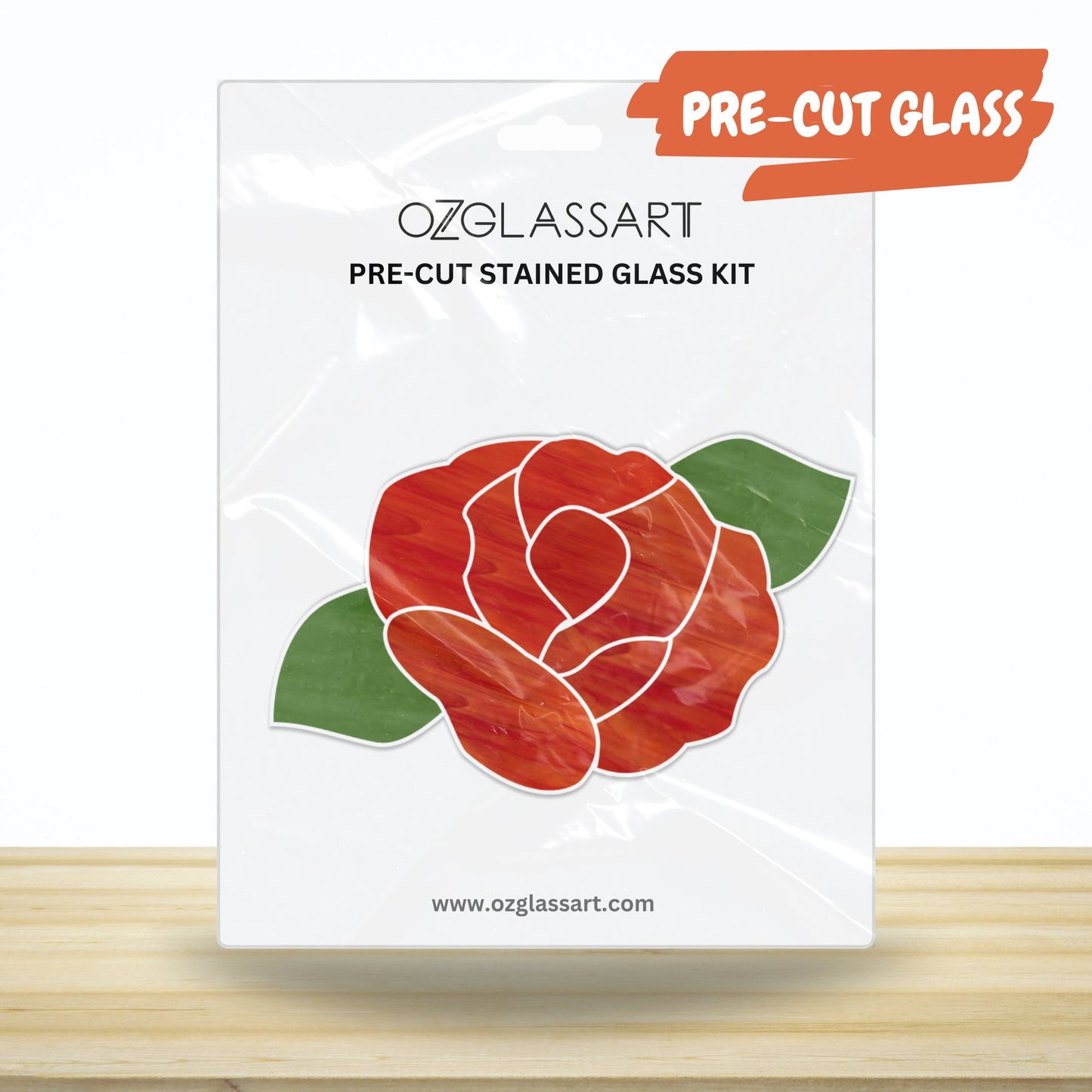precut rose, red rose stained glass kit, diy rose kit
