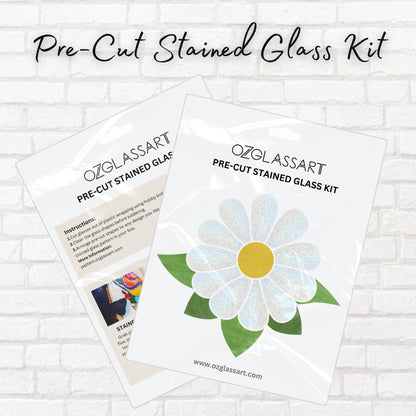 PreCut Daisy Stained Glass Kit - Stained Glass Daisy Flower Pre-Cut Kit, DIY