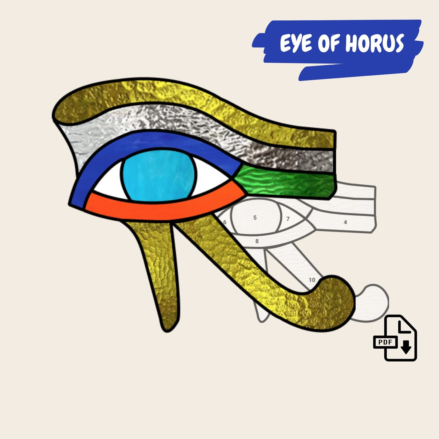 Auge des Horus-Buntglas-Musters • Einfache Eye of Horus RA-Buntglas-Sonnenfänger-Muster