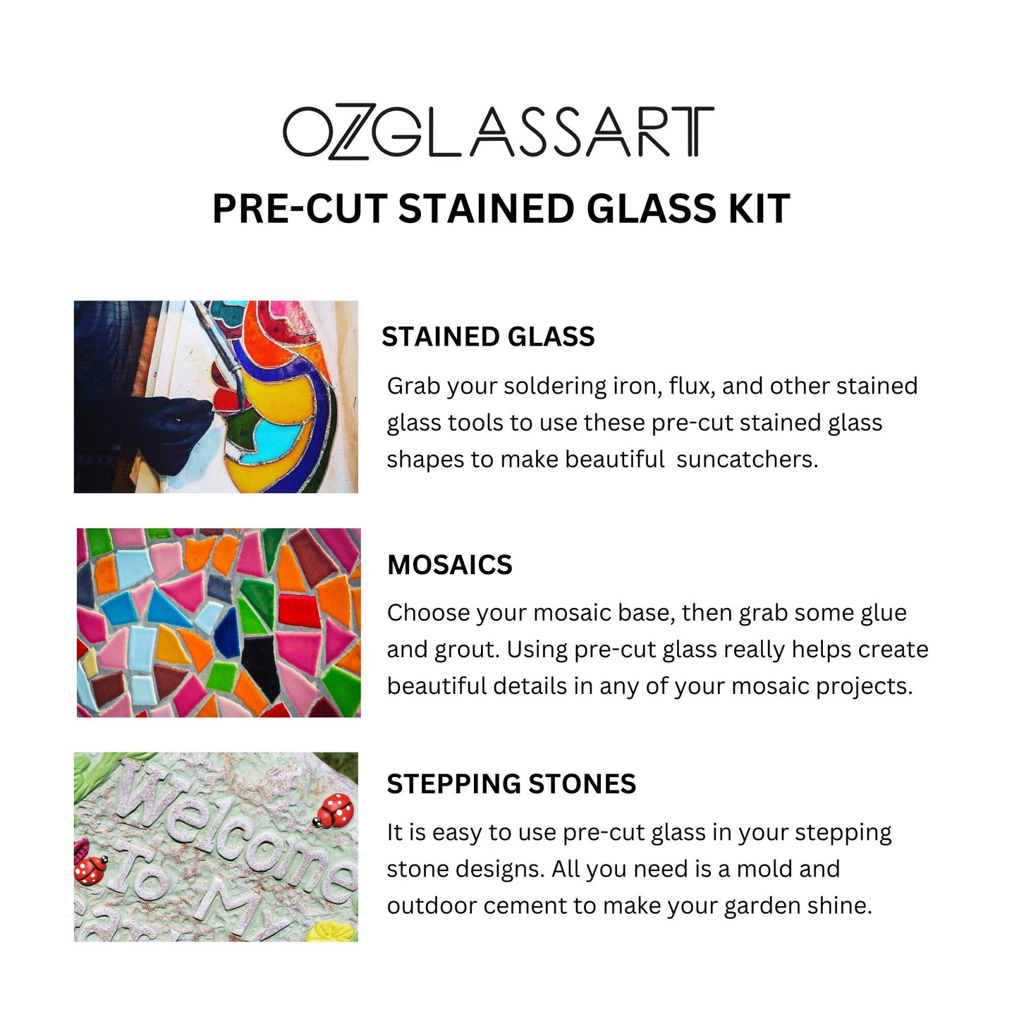 Vorgeschnittenes Sukkulenten-Buntglas-Set – Buntglas-Sukkulenten-Set, vorgeschnittenes Glas-Set – DIY-Glas-Set, Mosaik, Trittstein