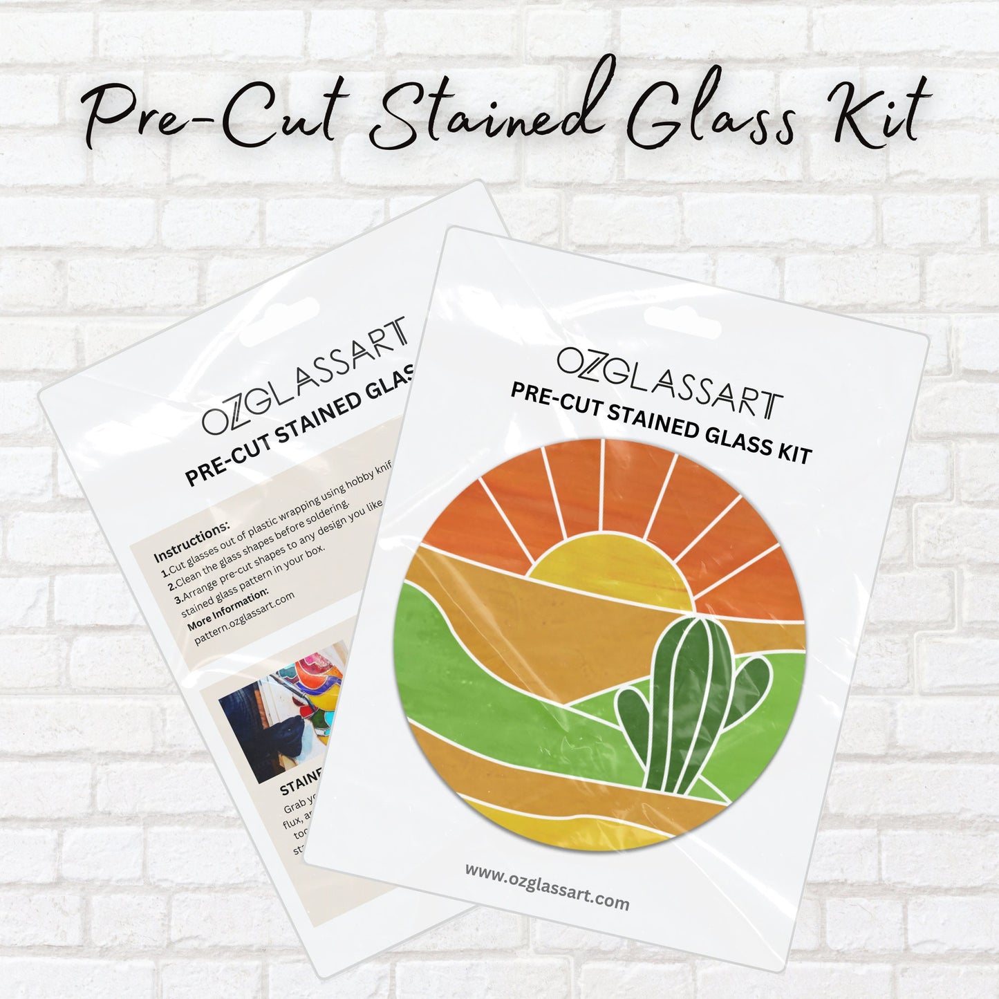 PreCut Cactus Stained Glass Kit - Stained Glass Cactus Panel Pre-Cut Kit - DIY Glass Kit