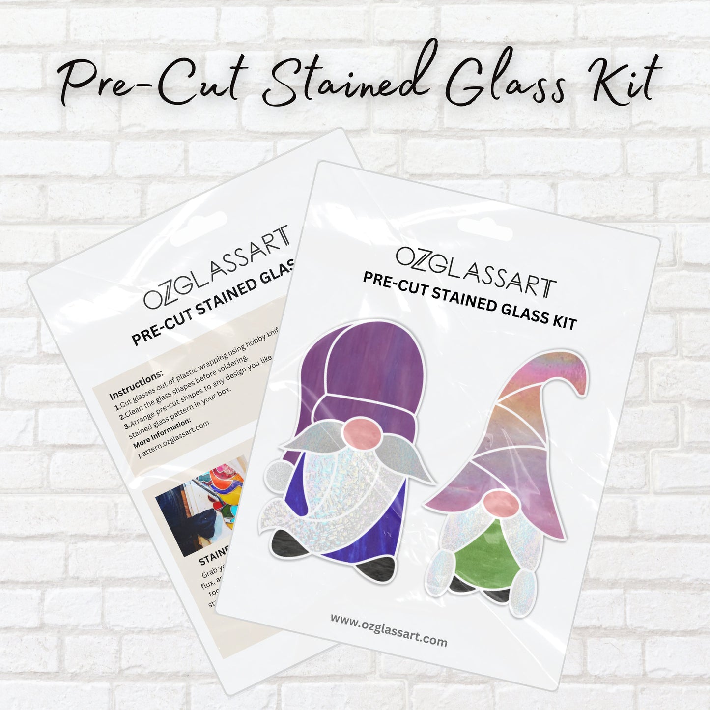 Pre-cut Gnomes Stained Glass Kit - Stained Glass Gnome Pre-cut Kit - DIY Glass Kit