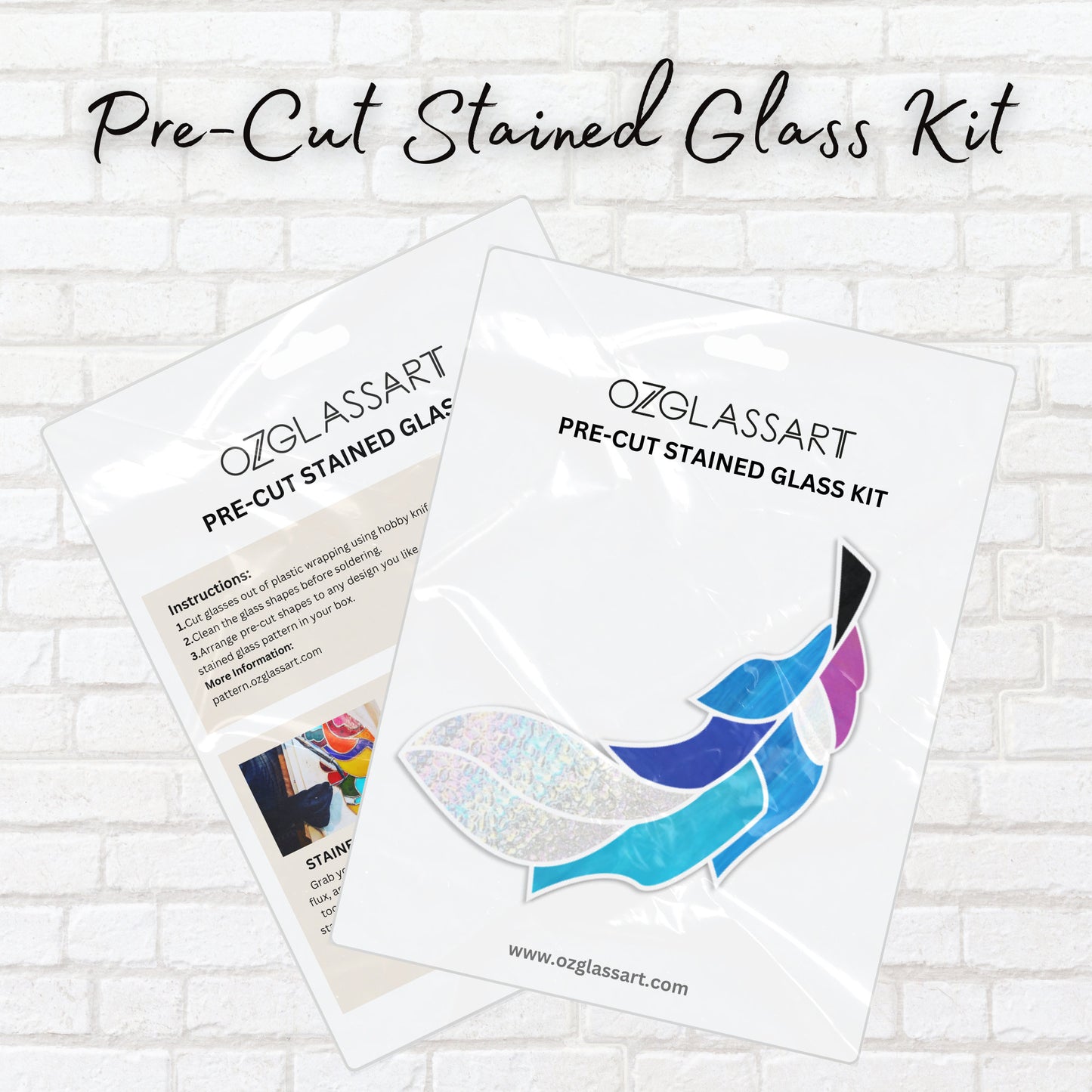 Precut Feather Stained Glass Kit - Stained Glass Feather Kit, Pre-cut glass Kit - DIY Glass Kit, Mosaic, Stepping Stone