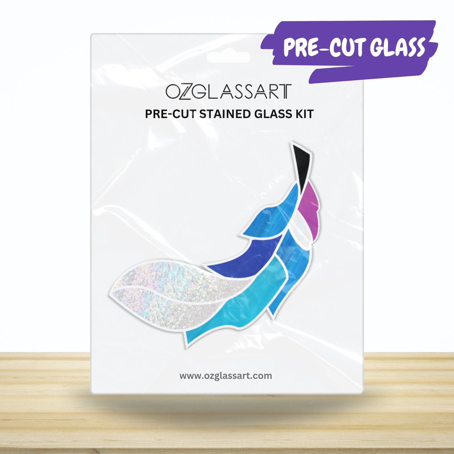 precut stained glass feather kit, feather pre-cut glass kit, diy glass kits.