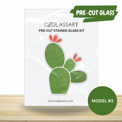 Pre-cut Cactus Stained Glass Kit - Stained Glass Cactus Kit, Pre-cut glass Kit - DIY Glass Kit, Mosaic, Stepping Stone