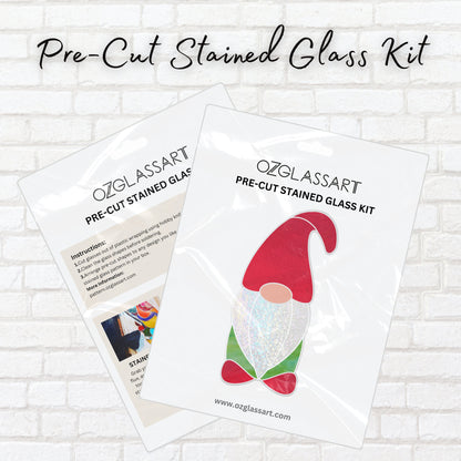 Precut Gnome Stained Glass Kit - Stained Glass Christmas Gnome Pre-cut Kit - DIY Glass Kit
